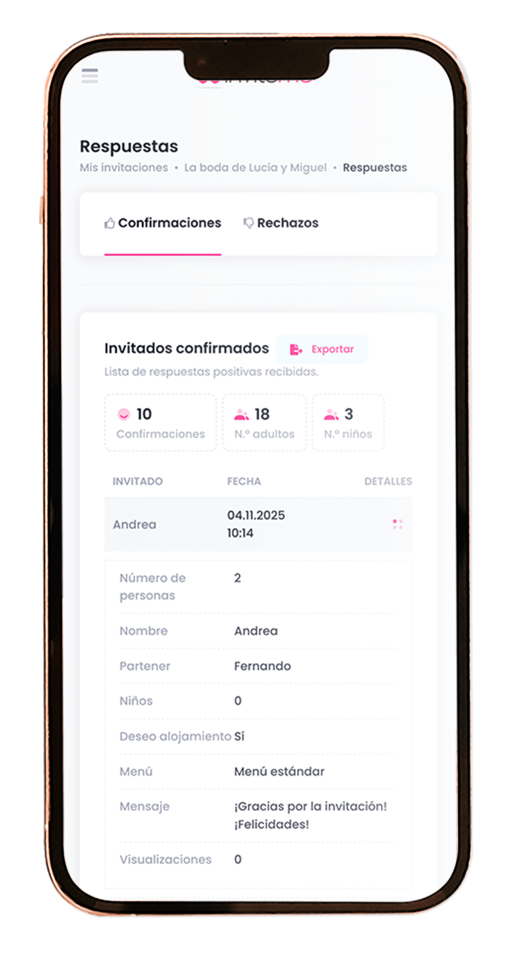 InviteMe.es - Lista de confirmaciones